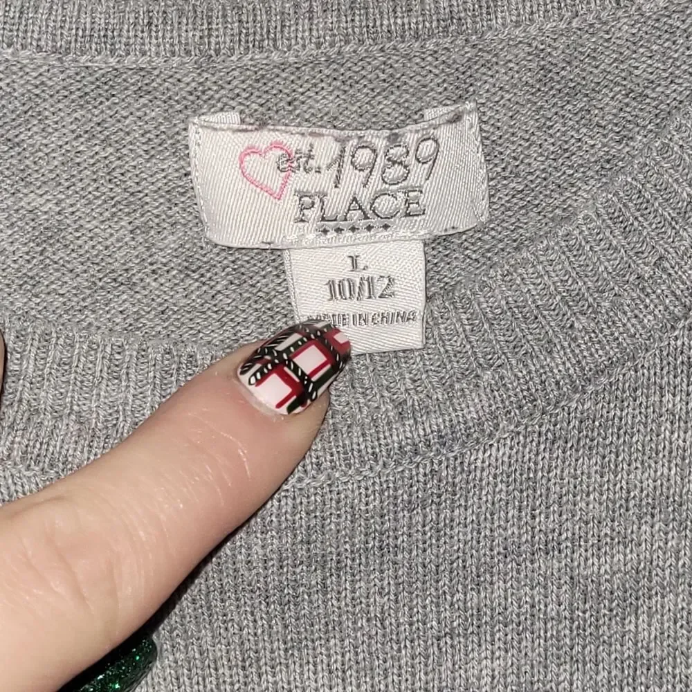 The Childrens Place Size Large Pink Sequins Gray Knit Sweat Dress